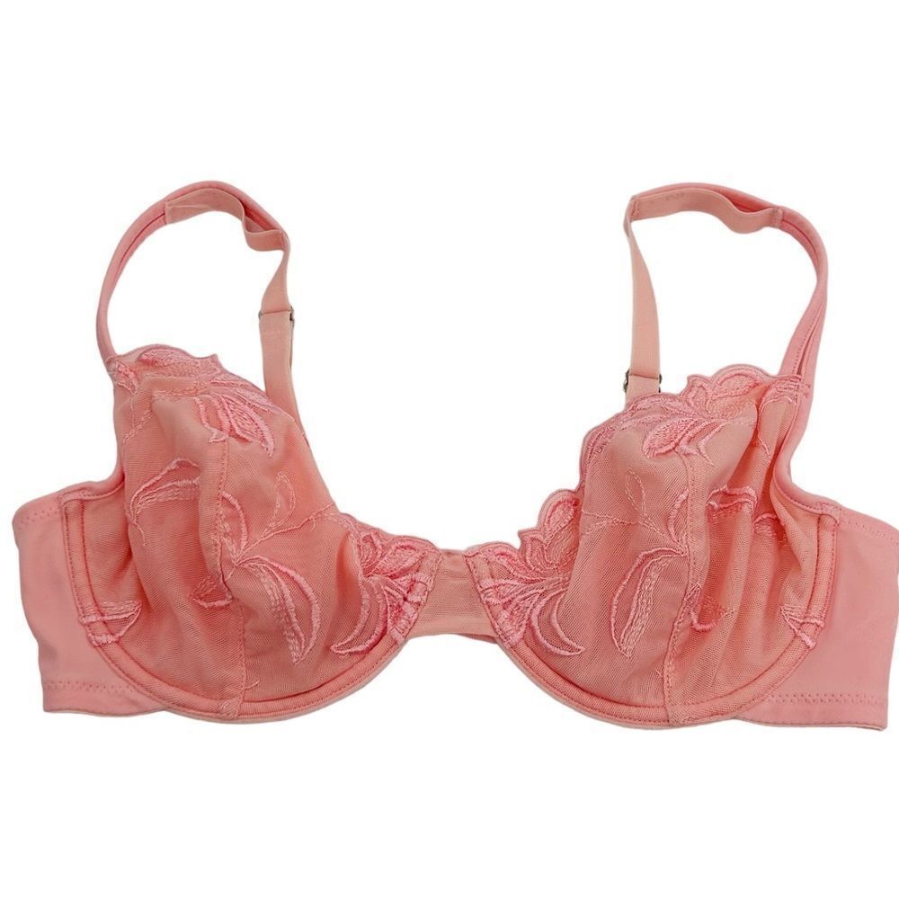 Natori peachy pink embroidered unlined underwire balconette bra size 34D